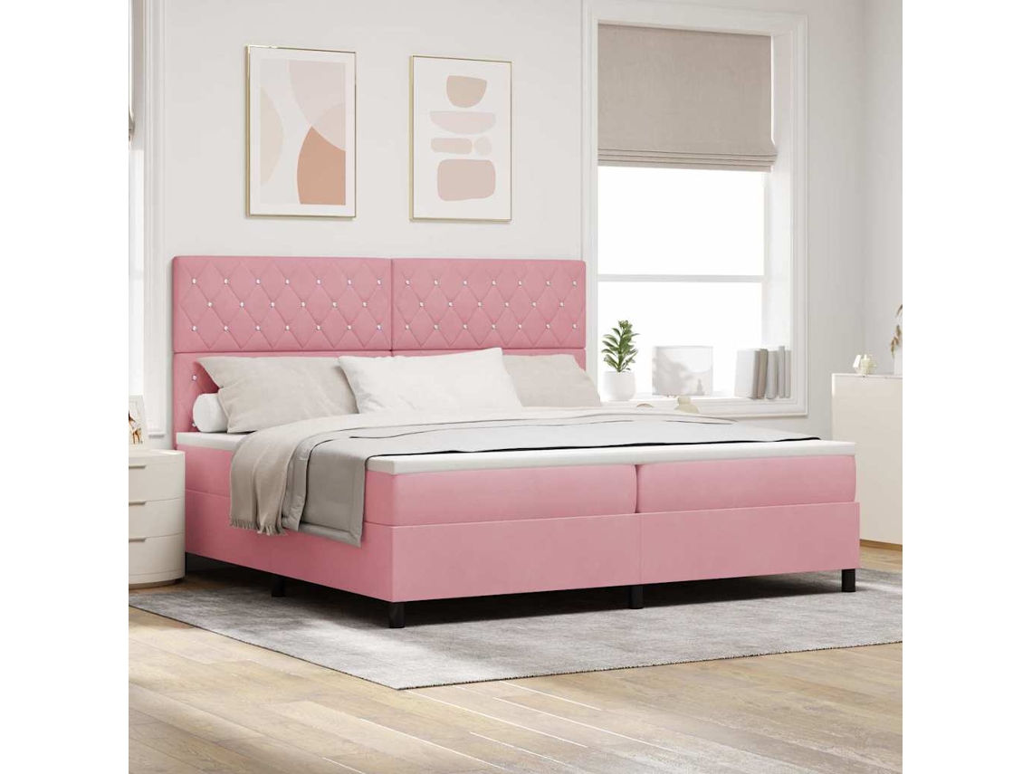 Vidaxl Cama Box Spring Led Com Colchão Rosa 200 X 200 Cm Veludo
