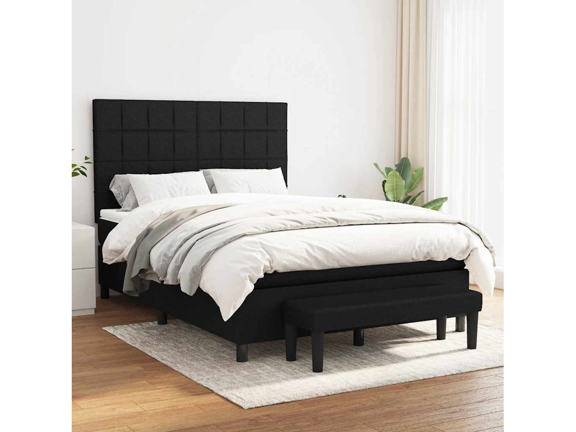 Vidaxl Cama Com Molas/colchão 140x200 Cm Tecido Preto