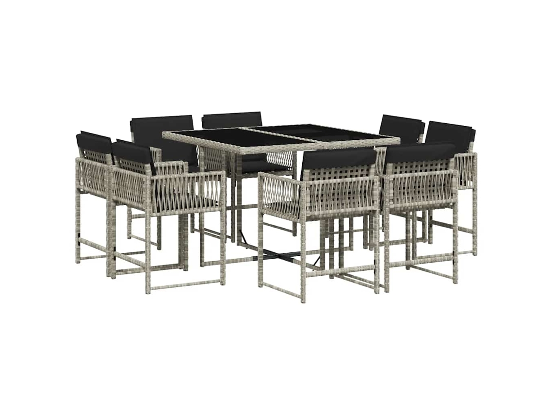 Conjunto de 9 Jantar para Jardim com Almofadões Cinzento Claro MAISON EXCLUSIVE