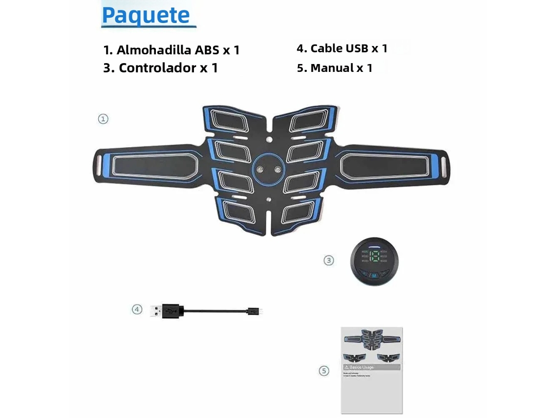 (abdômen Azul) Estimulador Muscular Abdominal Ems Usb Para Treinamento Físico, Feito De Material Abs E Tpr