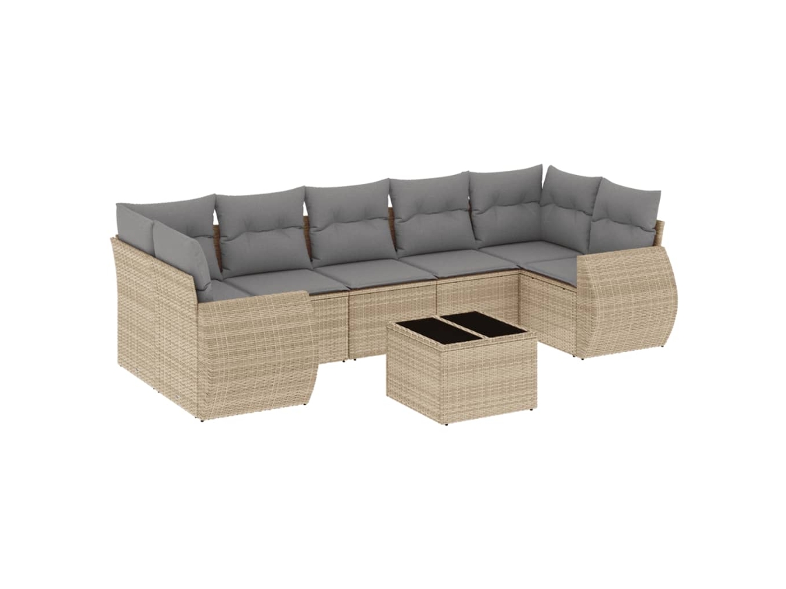 Conjunto de 8 Sofás para Jardim com Almofadões Vime Pe Bege MAISON EXCLUSIVE (8 pcs)