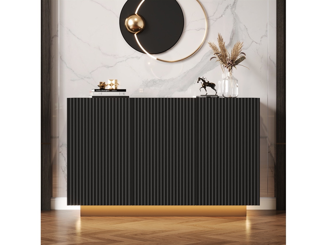 Cômoda Led Moderna Em Preto Com Efeito Mármore, Smart Com Iluminação Bluetooth, 120 Cm.