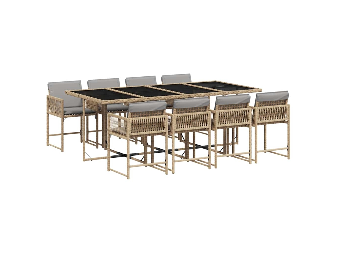 Conjunto de 9 Jantar para Jardim com Almofadões Vime Pe Bege Misturado MAISON EXCLUSIVE