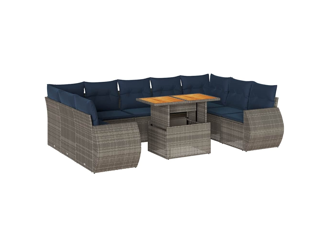 Conjunto de 10 Sofás de Jardim com Almofadões Vime Pe Cinzento MAISON EXCLUSIVE