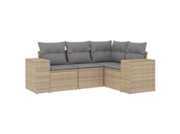 Conjunto 4 de sofás para jardim c/ almofadões VIDAXL vime PE bege