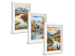 Quadros Decorativos Para Parede Paisagens De Montanha No Outono Moldura Branca Quadros Para O Escritório Espelharte (3 Peças 20x30 Cm)