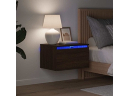 Vidaxl Mesa De Cabeceira De Parede Com Luzes Led Carvalho Castanho