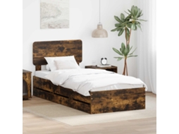 Vidaxl Estrutura Da Cama Com Gaveta Carvalho Fumado 100 X 200 Cm