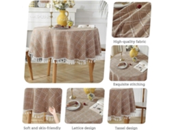 Rebe mantel Redondo de Algodón Y Lino Antimanchas Con Flecos Lavable Protector de Mesa 140x140cm