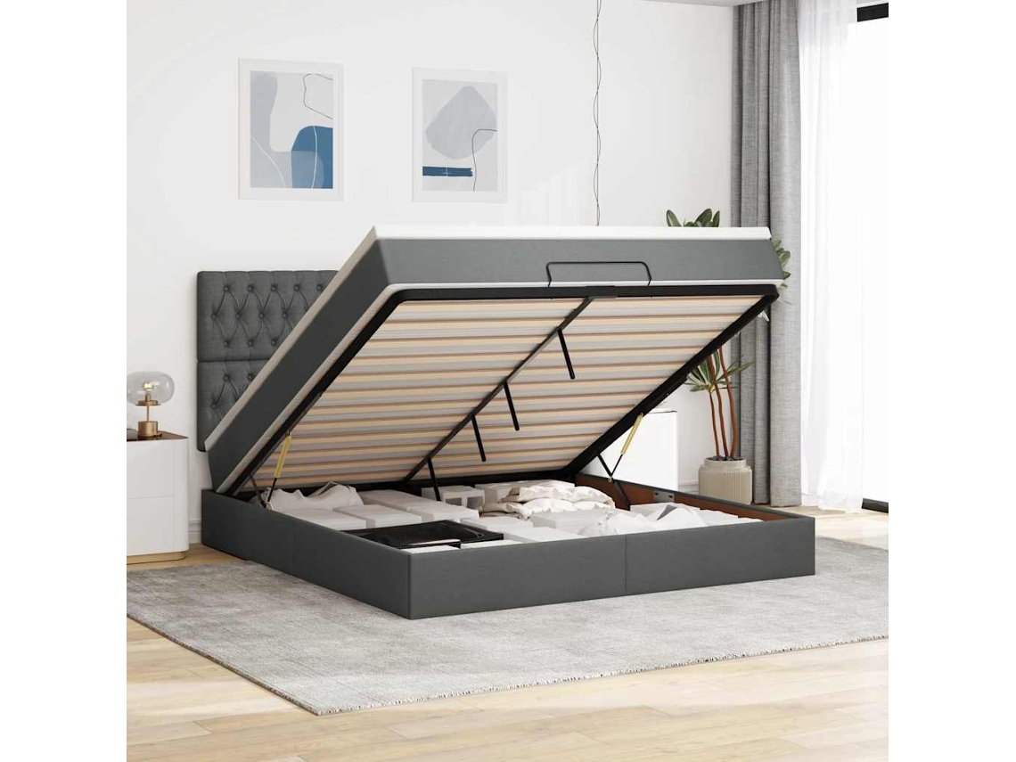 Vidaxl Estrutura De Cama Otomana Com Colchão 180x200cm Cinzento Escuro