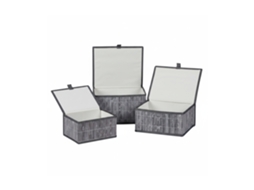 Relaxdays Conjunto De 3 Cestos De Arrumação Com Tampa E Forro Em Tecido, Bambu, 3 Tamanhos, Cinzento