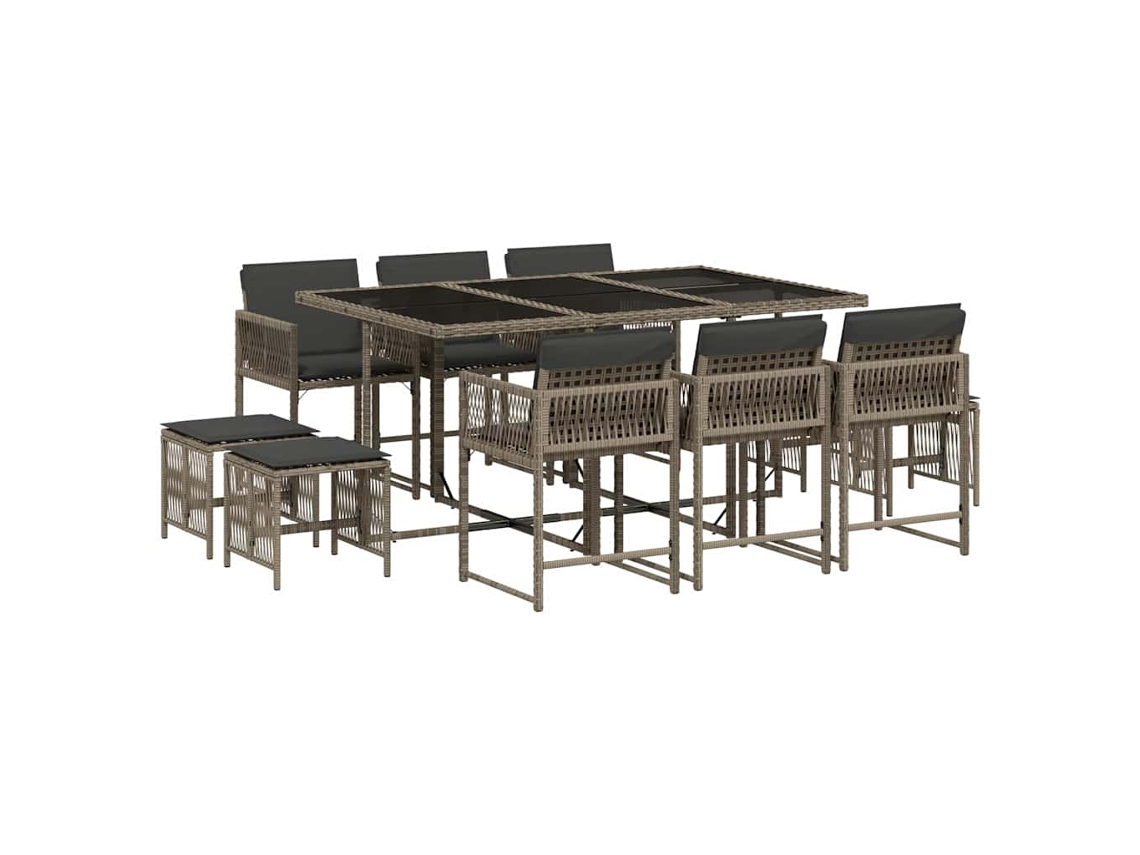Conjunto de 11 Jantar para Jardim com Almofadões Vime Pe Cinzento MAISON EXCLUSIVE