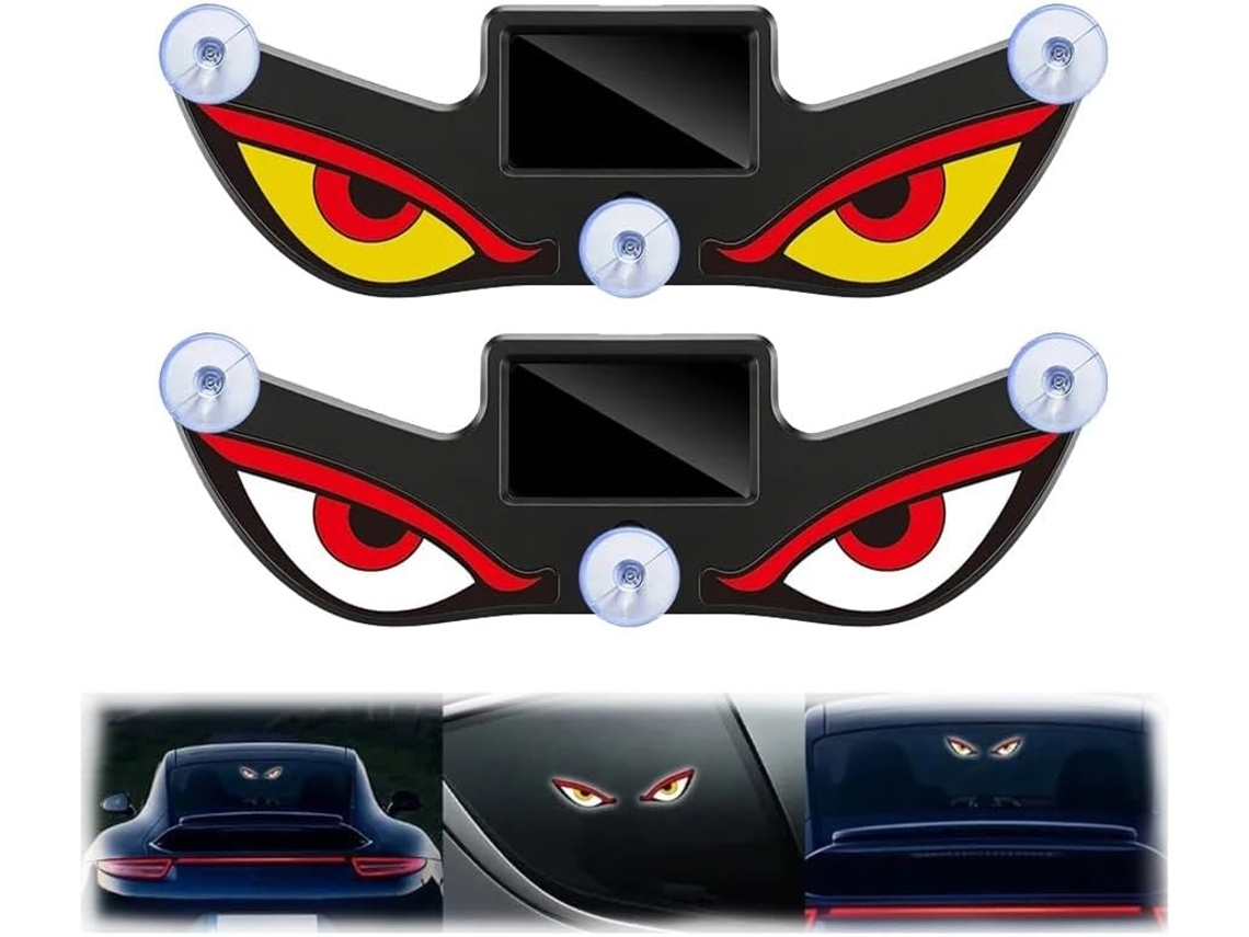Luz De Carro Led Olhos Diabo Com Energia Solar 2 Unidades Neon Para, Luz Ambiente Led Sem Fio Com Ventosa, Recarregável