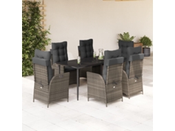 Vidaxl 7 Pcs Conjunto De Jantar P/ Jardim C/ Almofadões Vime Pe Cinza
