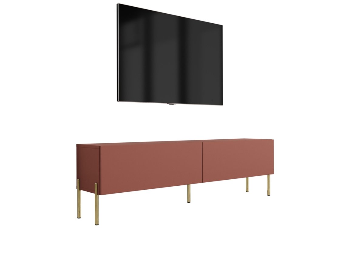 Móvel Tv : Vermelho Tijolo, 140 X 52 X 32 Cm, Patas Douradas 3E 3XE LIVING.COM
