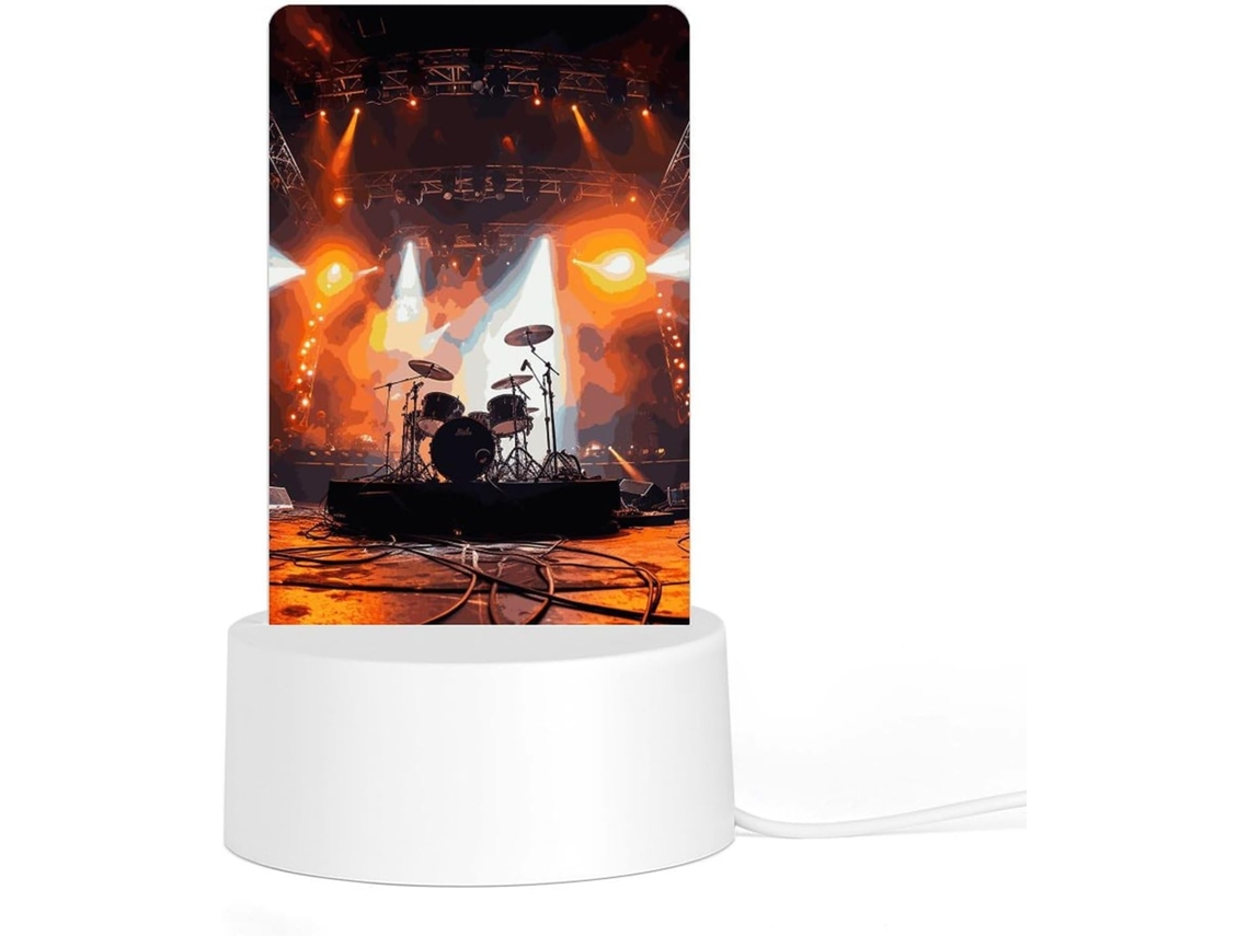 Luminária noturna de acrílico com base, design inspirado em shows de rock, ideal para computador ou como luz noturna.