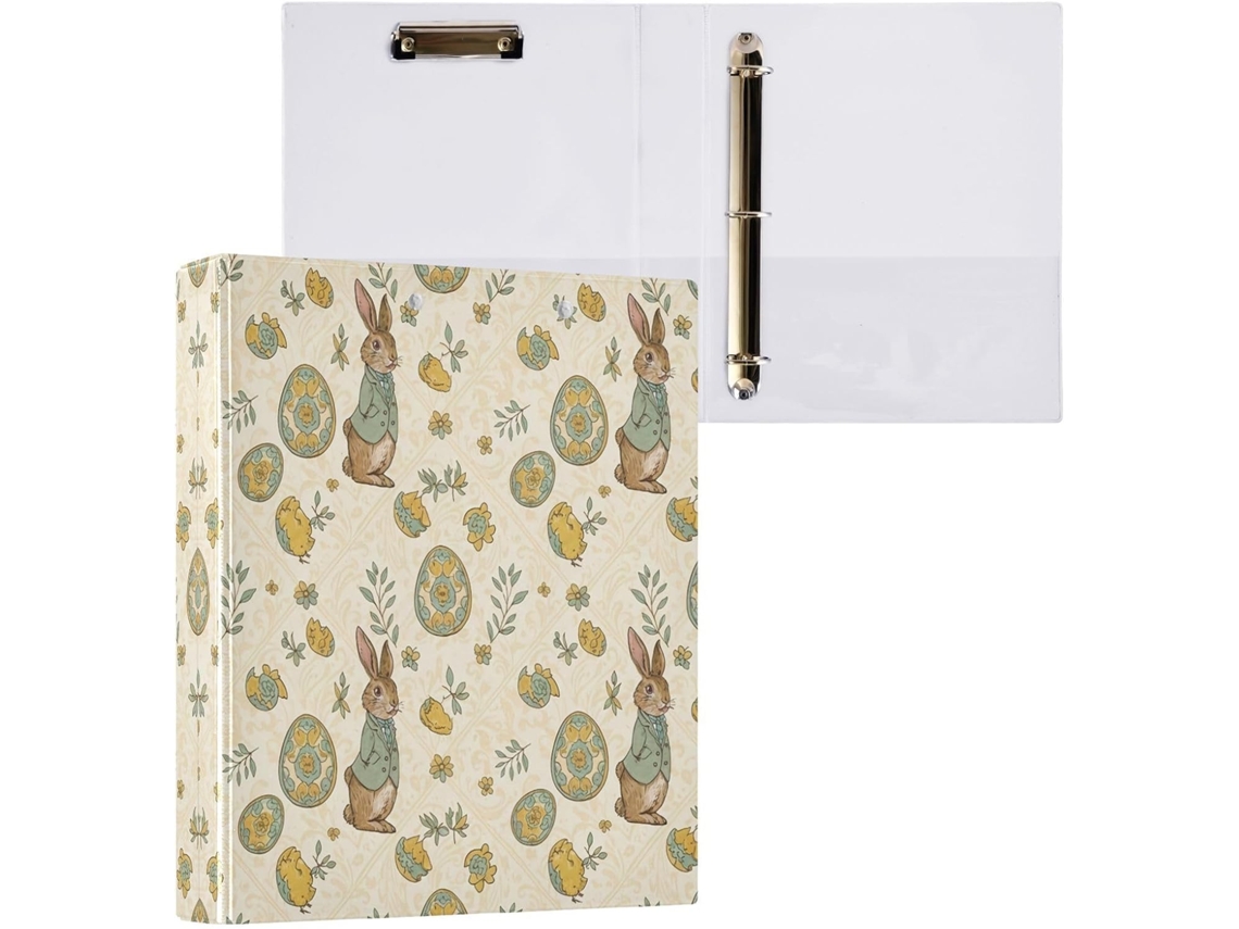 Pasta de 3 Argolas para Papel Tamanho Carta , Coelhinho da Páscoa Redondo e Fofo com Porta pra (27,9 X 21,6 Cm)