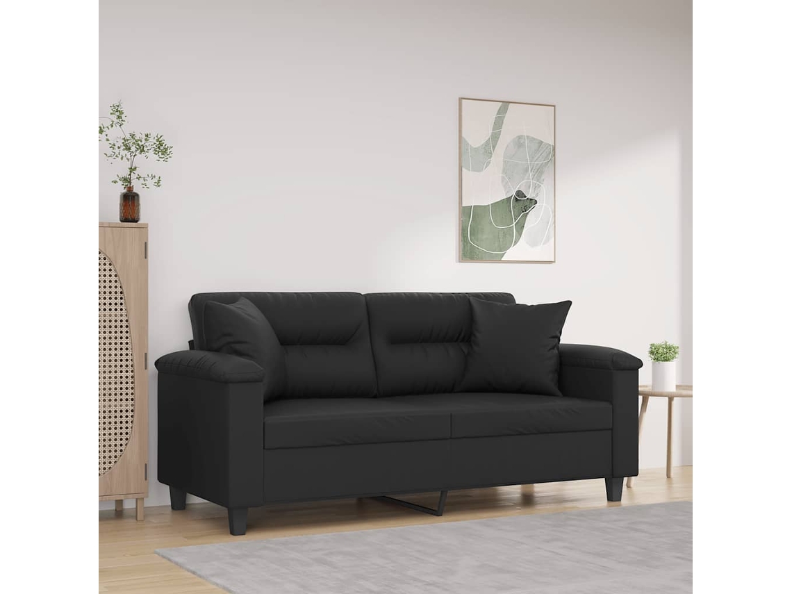 Vidaxl Sofá 2 Lugares + Almofadas Decoração 140 Cm Couro Artif. Preto