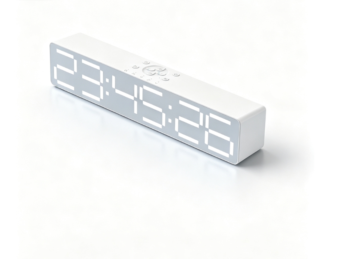 Barra De Som Com Relógio Digital, Acabamento Espelhado, Alto-falante Estéreo De Mesa Bluetooth 5.0, Controlável Por Aplicativo (branco).