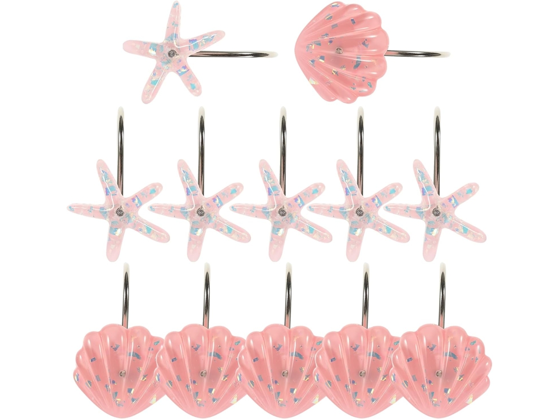 Ganchos Para Cortina De Chuveiro Rosa, 1 Caixa, Design Concha E