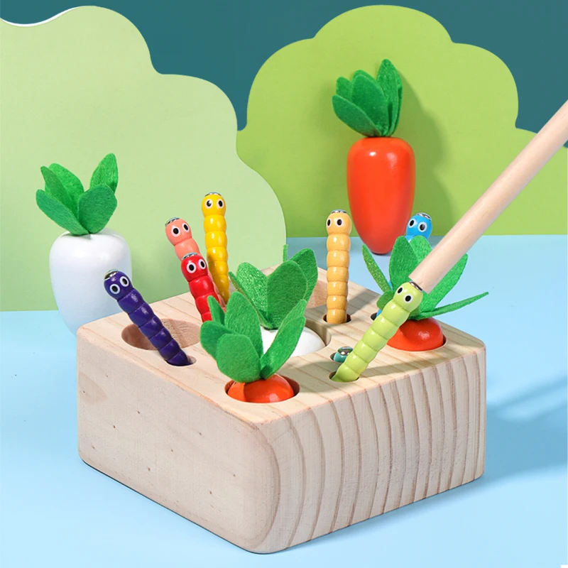 Jogo De Madeira Para Puxar Cenouras E Pegar Insetos - Brinquedo Educativo E Presente Para Crianças