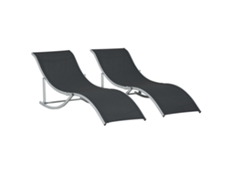 Conjunto de 2 espreguiçadeiras dobráveis em alumínio e textilene 61x165x63 cm preto S/MARCA