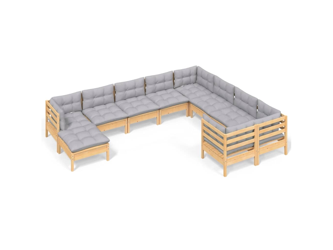 Conjunto de 10 Lounge de Jardim com Almofadões Cinza Pinho MAISON EXCLUSIVE