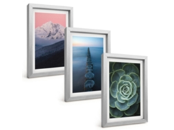Composição De Quadros Na Paredemontanhas, Céu Rosa, Água, Suculenta Moldura Prateada Quadros Para A Sala De Estar Espelharte (3 Peças 20x30 Cm)