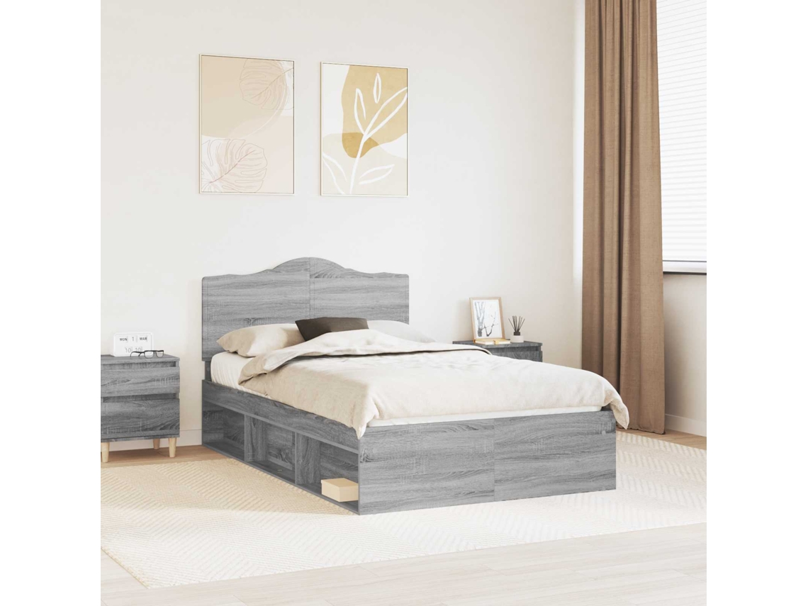 Vidaxl Estrutura Da Cama Com Cabeceira Cinza Sonoma 135 X 190 Cm