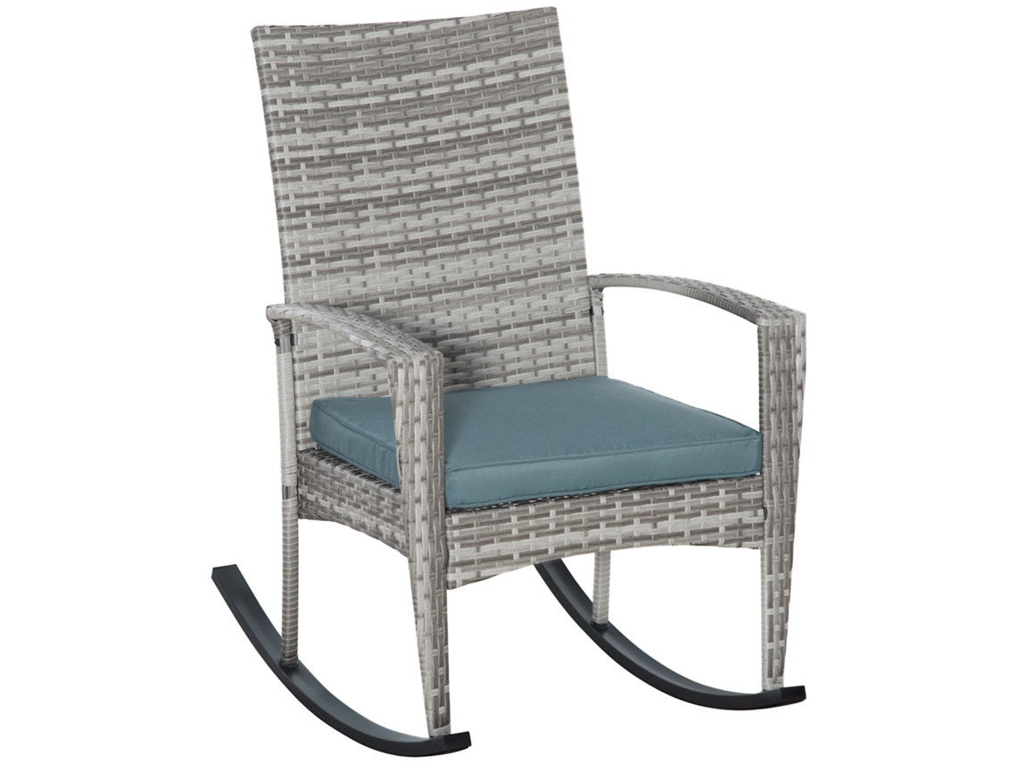 Cadeira de Balanço com Almofada, em Polirratã e Metal, 66x88x98cm Cinza ZENCORE SERVICES