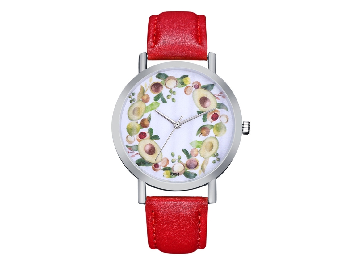 Relógio de Pulso Feminino de Quartzo com Pulseira de Couro Dial Redondo Analógico Presente