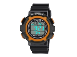 Relógio eletrônico esportivo casual com pulseira de PVC e mecanismo digital laranja.