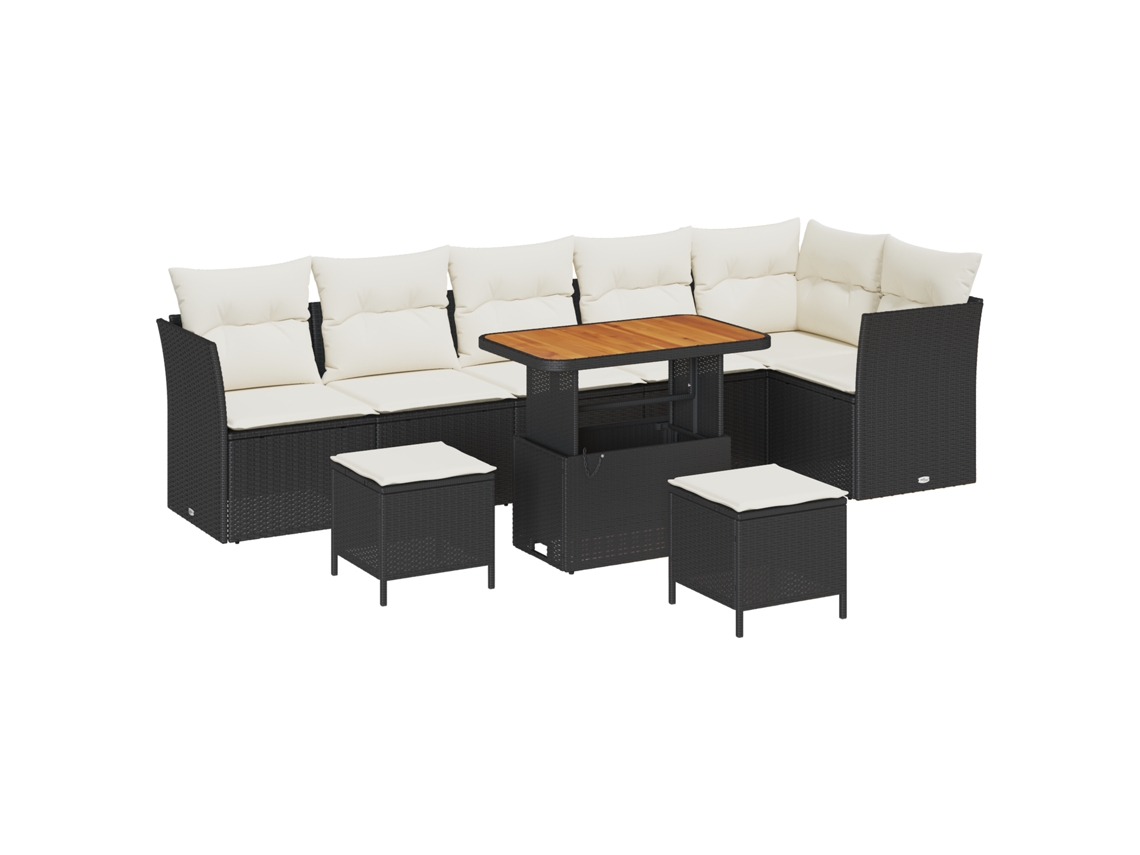 Conjunto 9 Conjunto De Móveis De Jardim Vidaxl Preto Vime Pe (90 X 55 X 71 Cm)