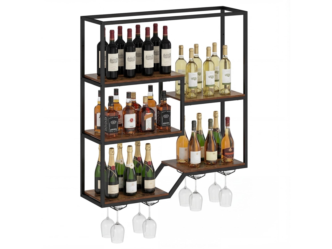 Suporte de Parede para Vinhos com Porta taças em Estilo Industrial NORTHIX | NORTHIX