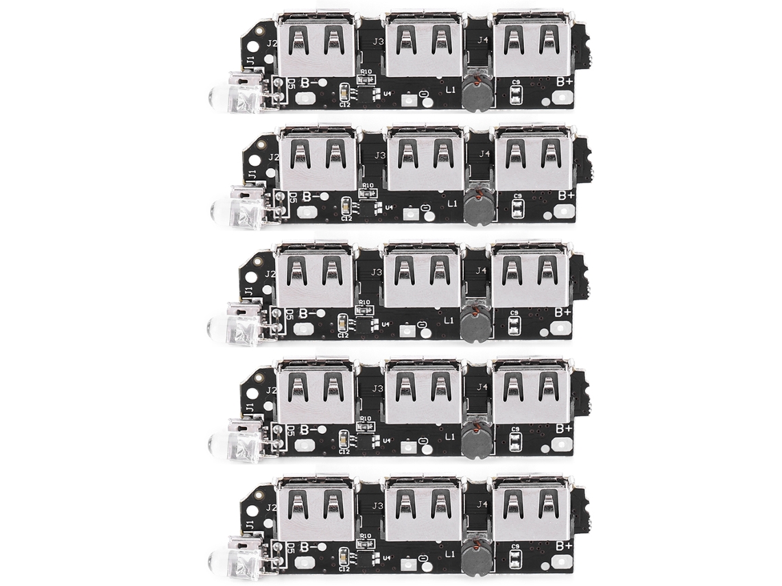 Módulo de carregador de power bank 5 unidades 3usb placa de circuito diy 5v2.1a componentes eletrônicos | S/MARCA