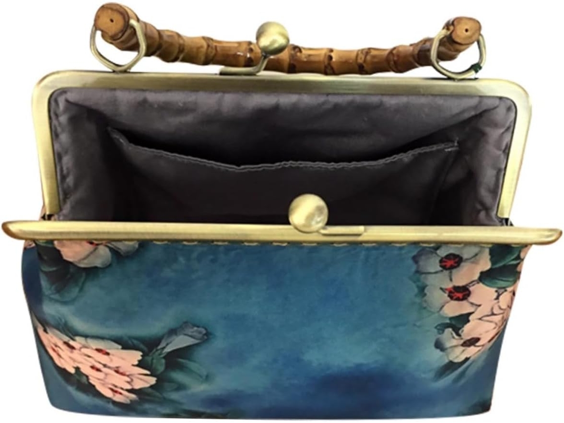 1 Bolsa De Mão Chinesa Vintage Elegante Com Estampa Floral, Luxuosa, Para Ocasiões Formais, Com Alça De Ombro.