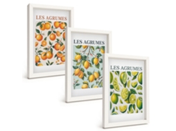 Pinturas Murais Modernas Padrões De Frutas Cítricas Em Tons Pastel Moldura Branca Fotos Para O Escritório Espelharte (3 Peças 20x30 Cm)