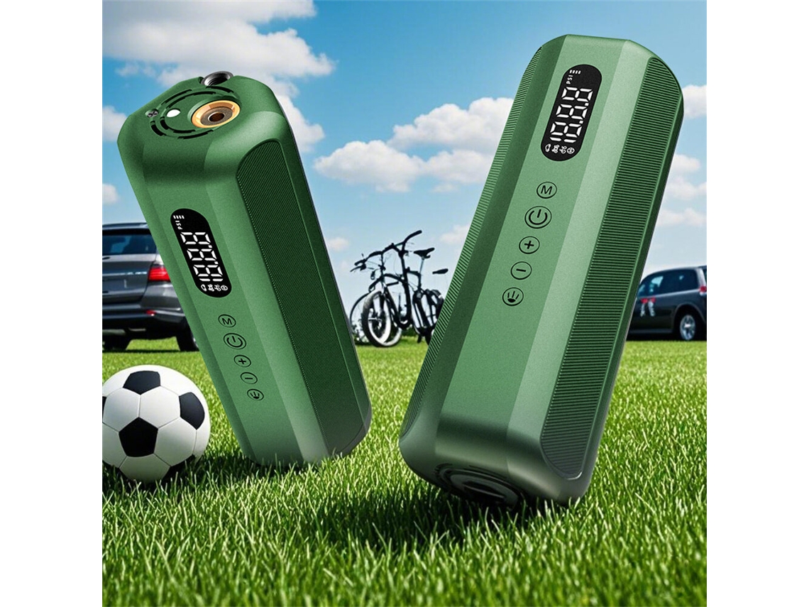 Bomba de ar portátil Preta 5000 Mah-150 Psi, inflador elétrico multifuncional com manômetro digital, partida rápida para pneus de carro.