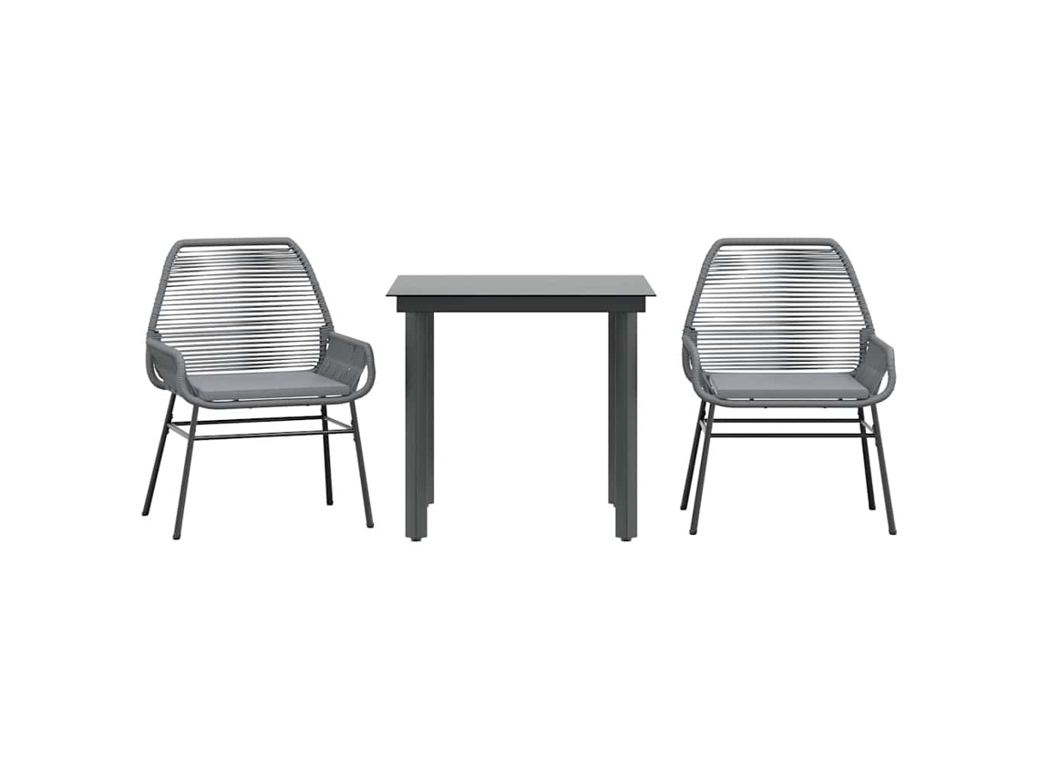 Conjunto de Jantar Jardim 3 Peças com Almofadas e Vidro Vime Cinzento Pe MAISON EXCLUSIVE