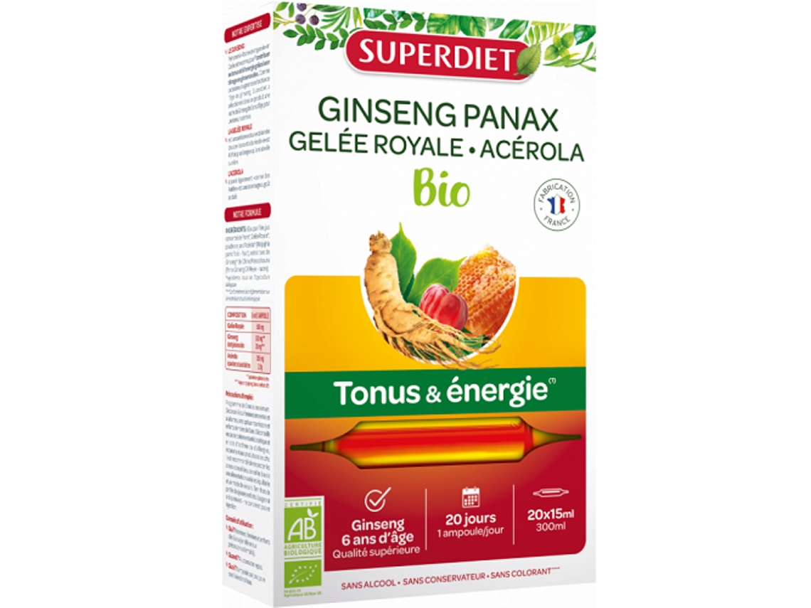 SUPERDIET Ginseng Geléia Real Bio 20 Ampolas