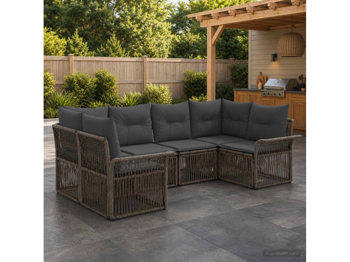 Vidaxl Conjunto De Sofá De Jardim 6 Unid. 6-número De Lugares Cinzento