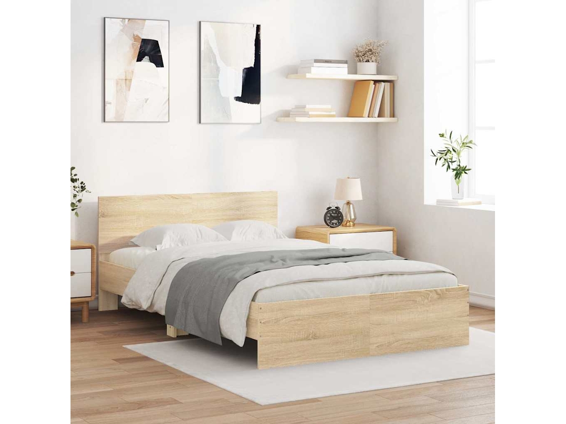 Cama De Casal | Camas Para Quarto | Estrutura De Cama Com Cabeceira 120x200 Cm Carvalho Sonoma