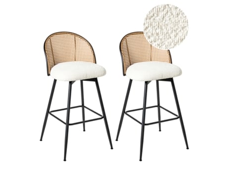 Conjunto De 2 Bancos De Bar Beliani Nathan De Bouclé Branco 49x54x99