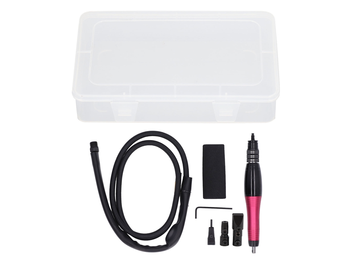 Kit de esmerilhadeira pneumática tipo lápis com amortecedor de espuma, chave Allen e mangueira cônica redonda.