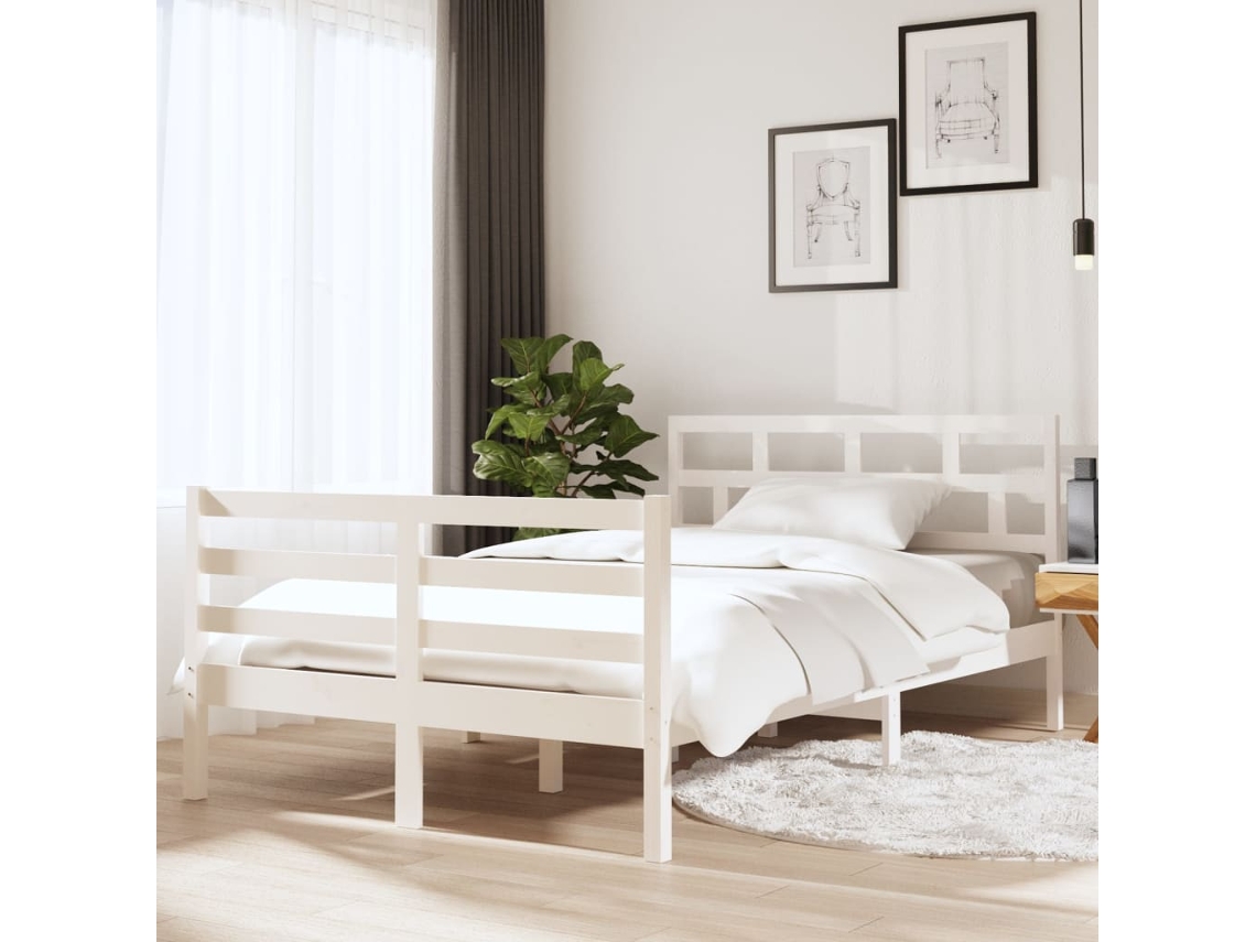 Estrutura Cama Pequena Casal 120x190 Cm Pinho Maciço Branco