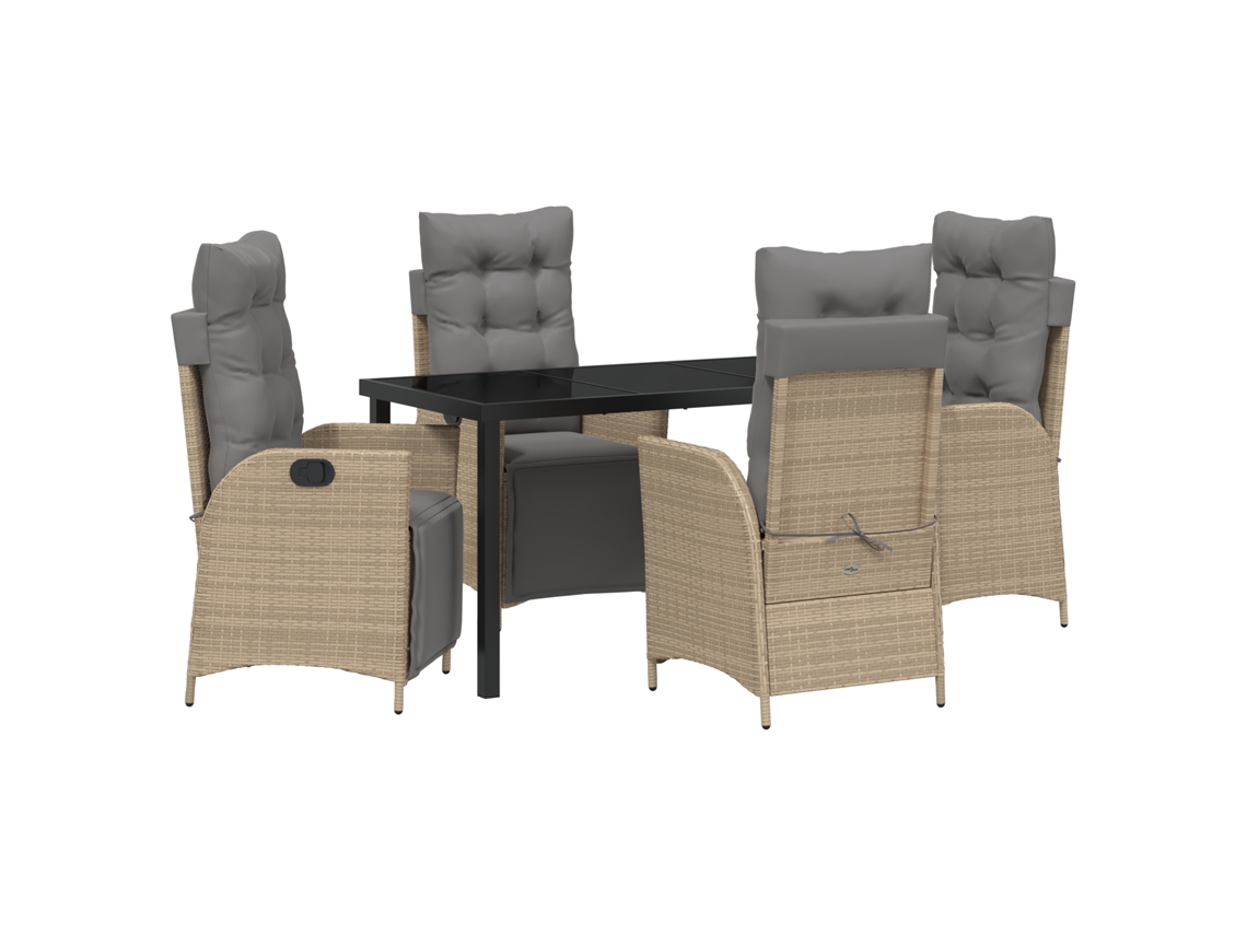 Conjunto 5 Conjunto De Jantar Para Jardim Vidaxl Bege Vime Pe (140 X 70 X 73 Cm)