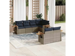 Vidaxl 7 Pcs Conjunto Sofás P/ Jardim C/ Almofadões Vime Pe Cinzento
