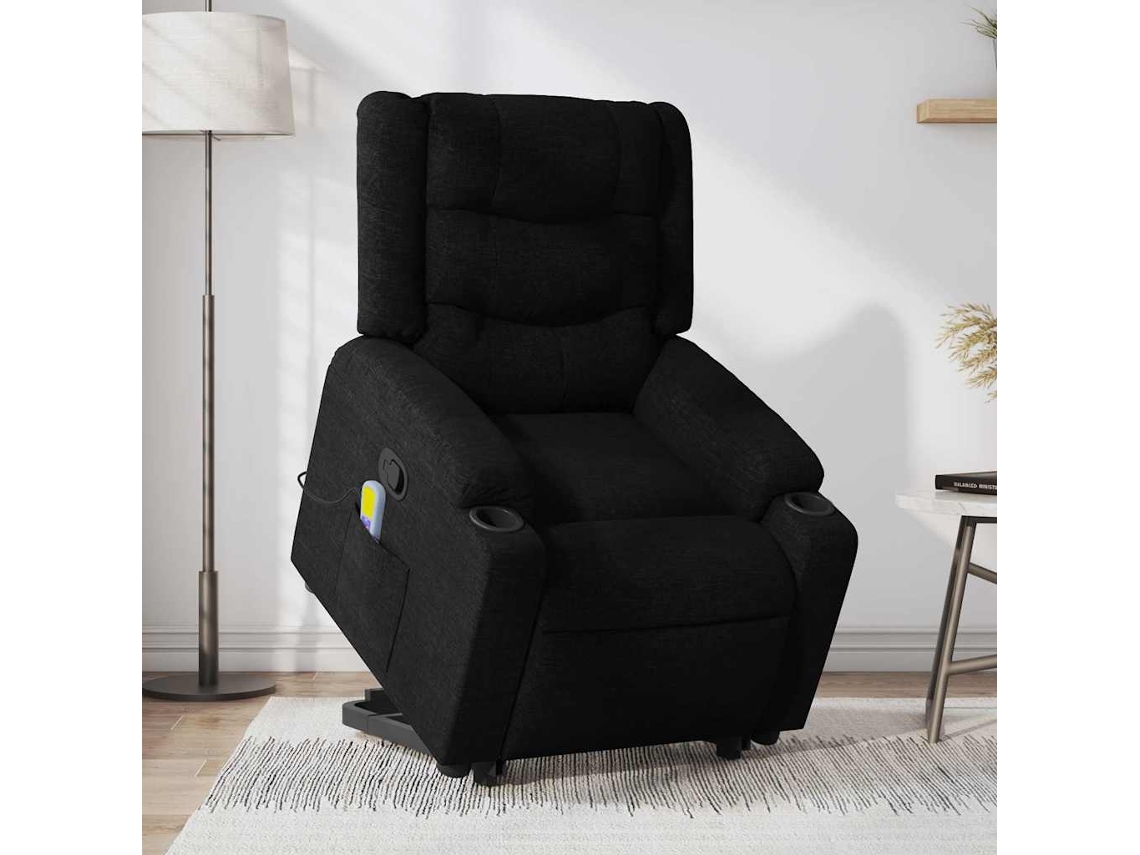 Vidaxl Poltrona De Massagens Reclinável Elevatória Tecido Preto