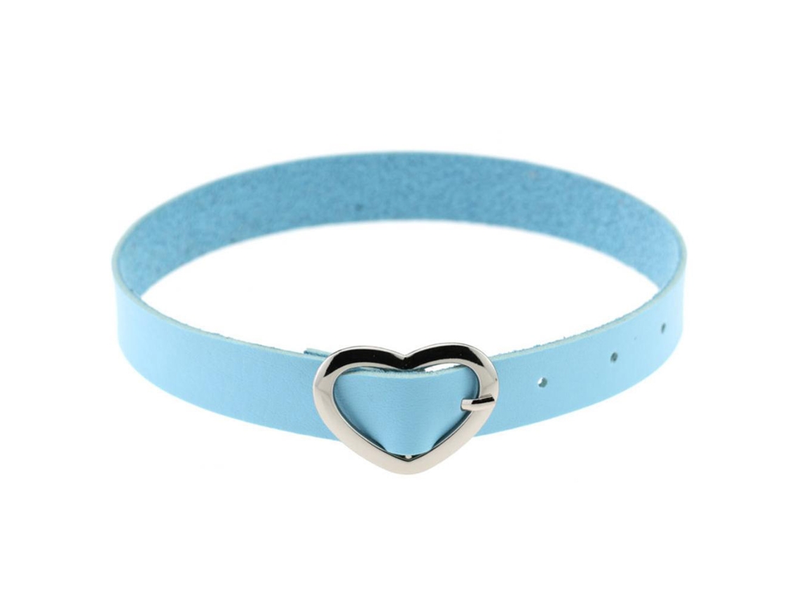 Colar Choker Punk Pingente Coração Azul Claro