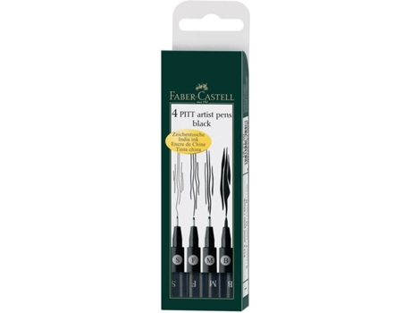 FABER-CASTELL Canetas com Ponta de Fibra e de Traço Fino PITT Artist, Tamanhos de Pontas Variados, Corpo Preto, Tinta Preta